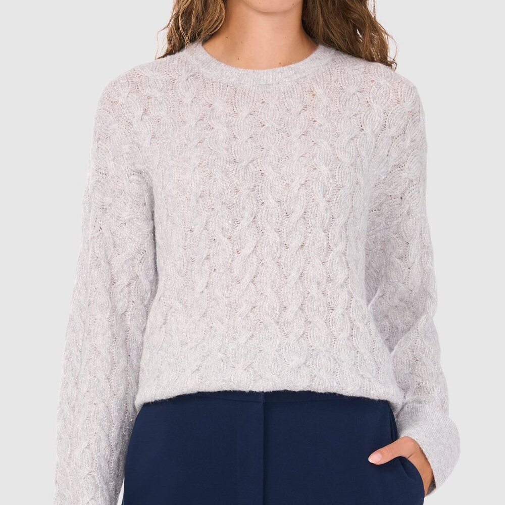 New Halogen® Metallic Crewneck Cable Knit Sweater  P3990